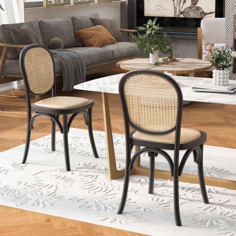 Kahverengi Huş Ağacı Dokuma Sırtlıklı 2li Set Rattan Sandalye - 89 cm - 252505