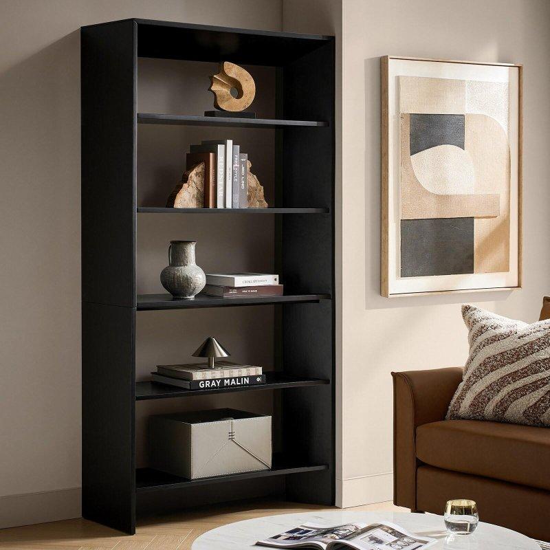Kahverengi Huş Kaplama 5 Raflı Çapraz Sırtlı Kitaplık - 194 cm - 315849
