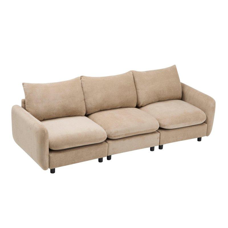 Kahverengi Kadife Masif Ahşap İskeletli Modüler Bohem Koltuk - 253 cm - 293876