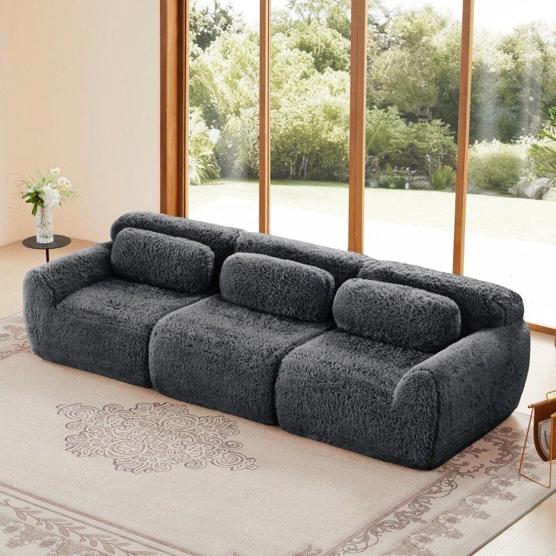 Kahverengi Kadife Modüler Kapitoneli Kaymaz Tabanlı Bohem Koltuk - 292 cm - 280858
