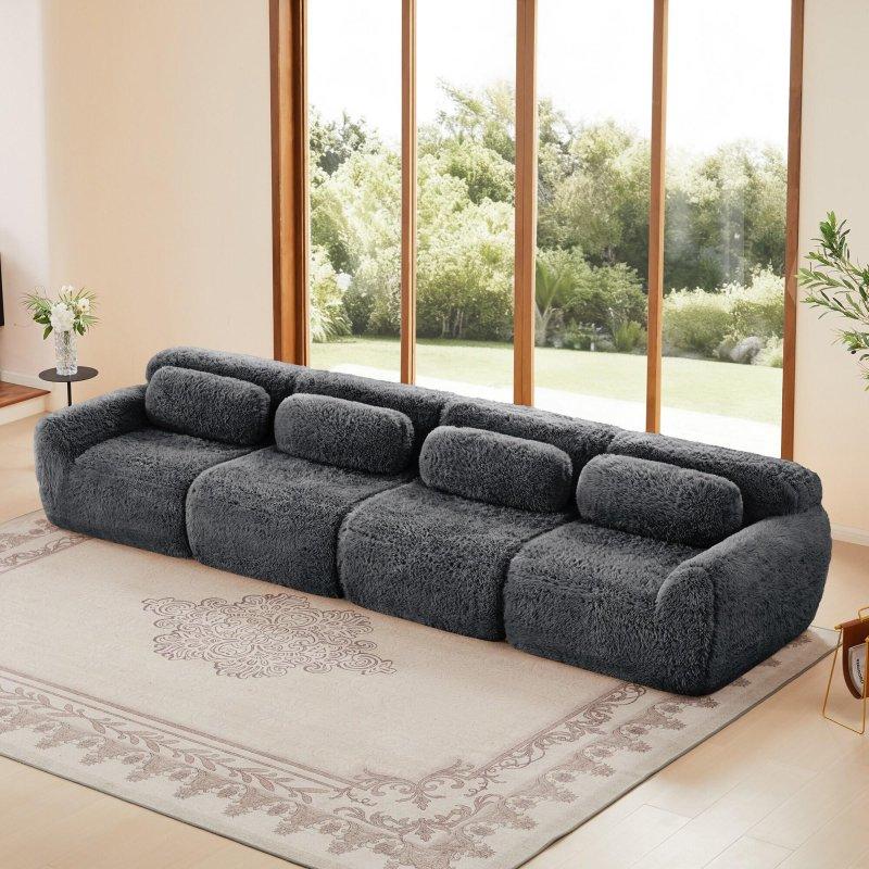 Kahverengi Kadife Modüler Kapitoneli Kaymaz Tabanlı Bohem Koltuk - 292 cm - 280858