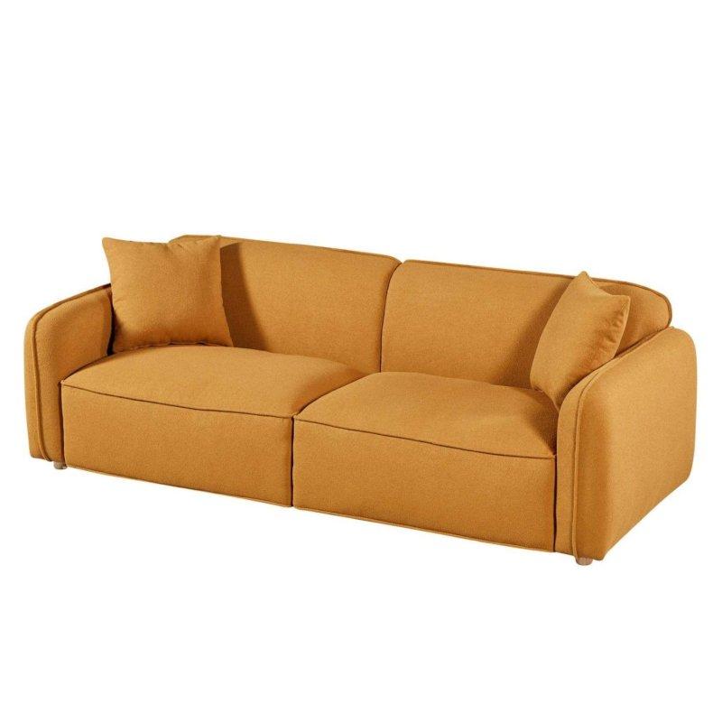 Kahverengi Kadife Yataklı Kıvrık Kollu 3 Kişilik Bohem Koltuk - 230x90x75 cm - 287081