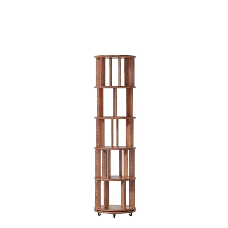 Kahverengi Kauçuk Ağacı 360° Döner Tekerlekli Dikey Kitaplık - 44x44 cm - 320944