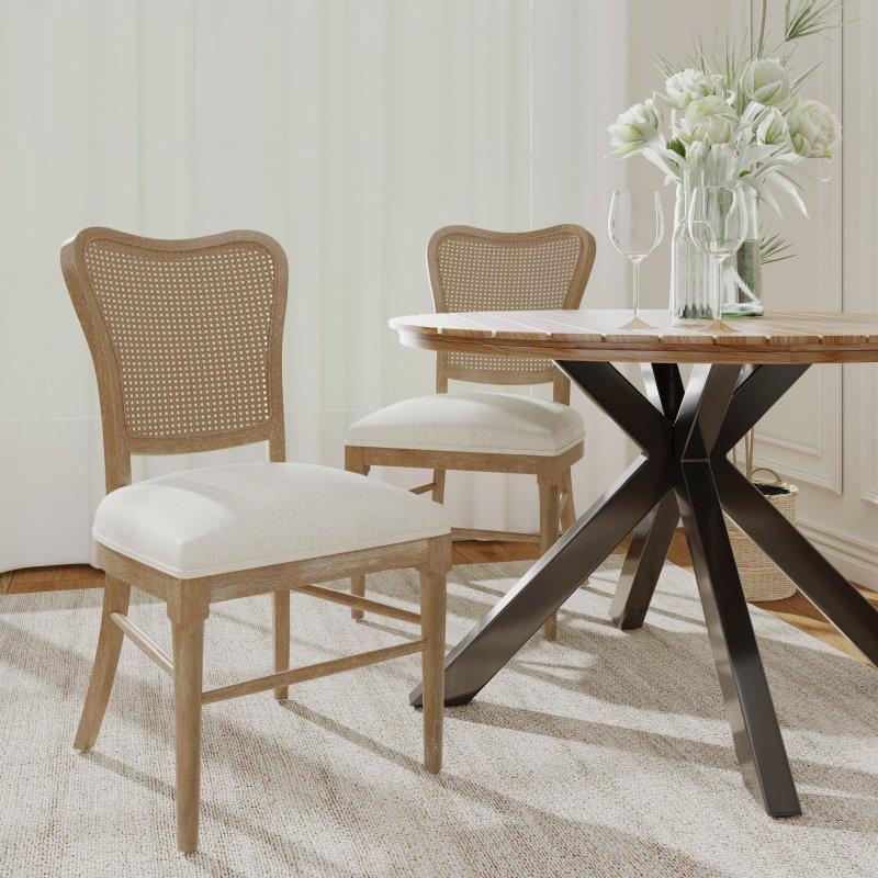 Kahverengi Kauçuk Ağacı Döşemeli 2li Set Vintage Rattan Sandalye - 251931