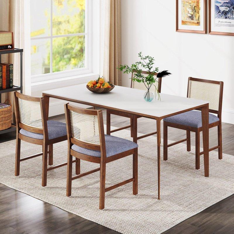 Kahverengi Kauçuk Ağacı Keten Kumaş Döşemeli 4lü Set Rattan Sandalye - 252828