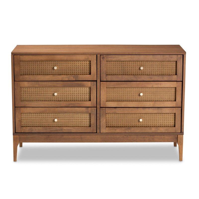 Kahverengi Kauçuk Ağacı Rattan Detaylı 6 Çekmeceli Şifonyer - 120x40x78 cm - 299282