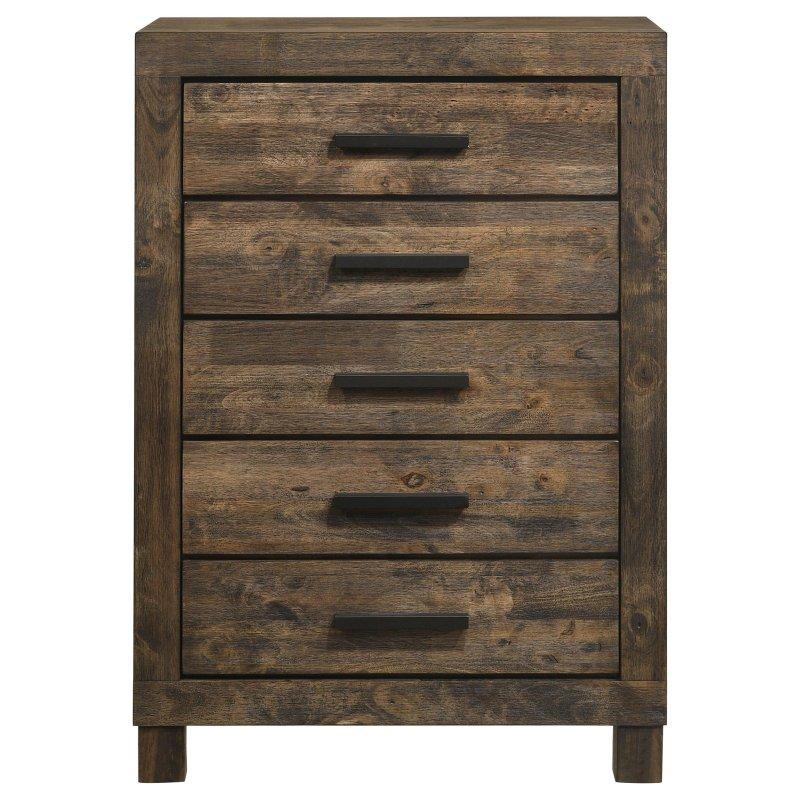 Kahverengi Kauçuk Ağacı ve MDF 5 Çekmeceli Rustik Şifonyer - 81x119x42 cm - 307906
