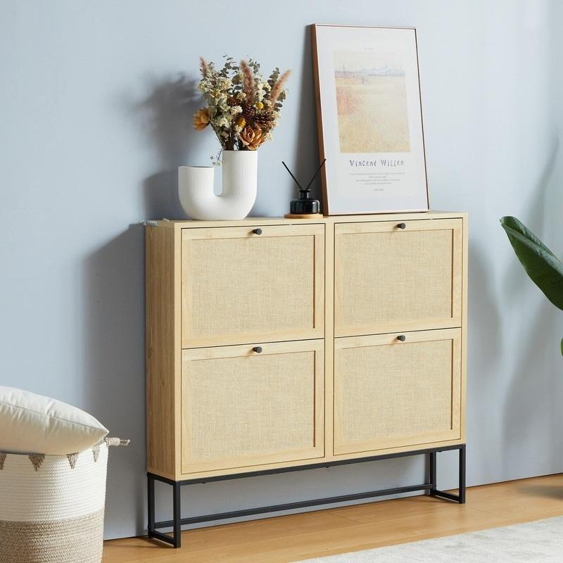 Kahverengi Keten Kapaklı MDF 4 Devrilir Çekmeceli Dar Şifonyer - 20 cm - 306116
