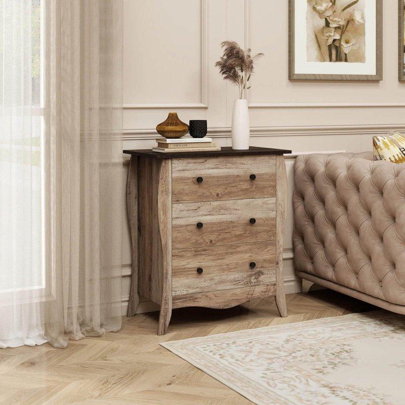Kahverengi Kumaş Çekmeceli Kır Evi Tarzı 3 Çekmeceli Şifonyer - 77 cm - 304984