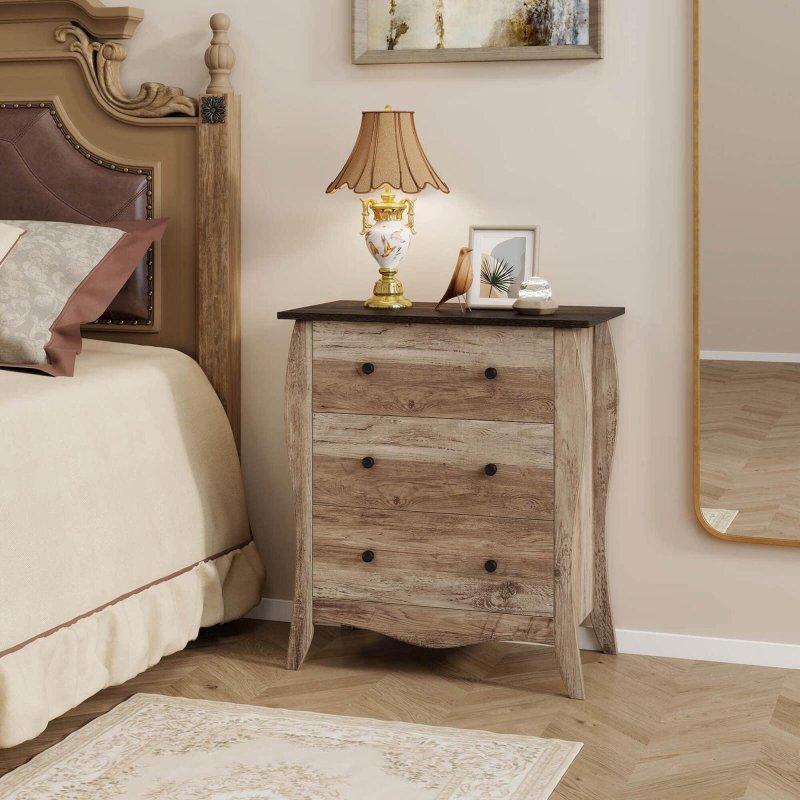 Kahverengi Kumaş Çekmeceli Kır Evi Tarzı 3 Çekmeceli Şifonyer - 77 cm - 304984