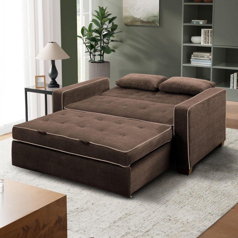 Kahverengi Kumaş Masif Ahşap Yataklı 2 Kişilik Bohem Koltuk - 169x96x99 cm - 277568