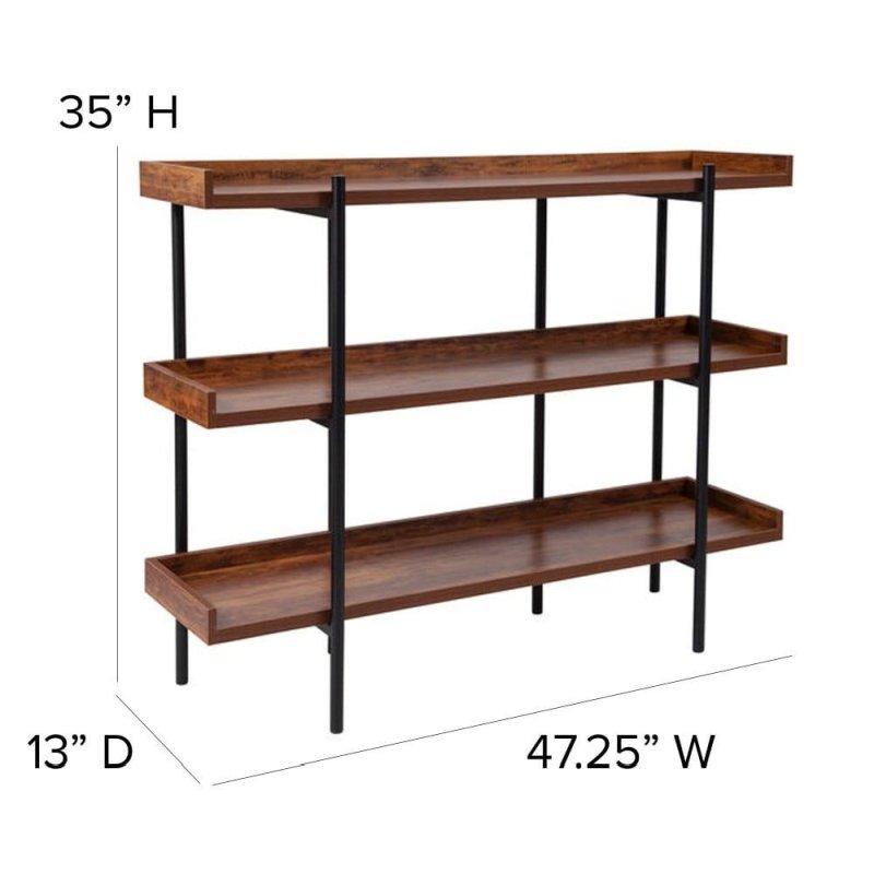 Kahverengi Laminat 3 Raflı Metal İskeletli Rustik Kitaplık - 89 cm - 319979