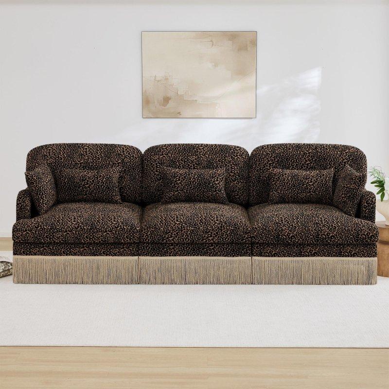 Kahverengi Leopar Desenli Şönil Modüler Köşe Koltuk - 255x84x88 cm - 260762