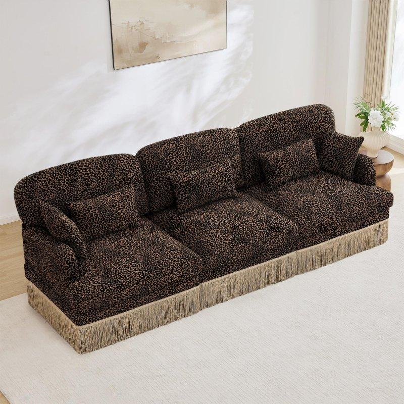 Kahverengi Leopar Desenli Şönil Modüler Köşe Koltuk - 255x84x88 cm - 260762