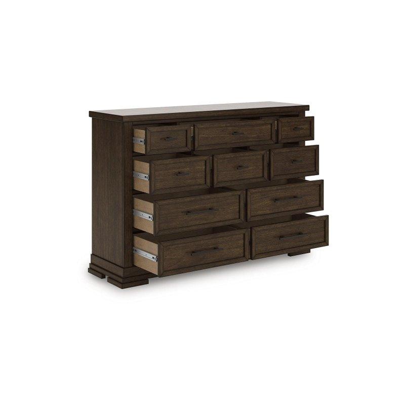Kahverengi Masif Ahşap 10 Çekmeceli Keçe Astarlı Şifonyer - 163x110x49 cm - 301789