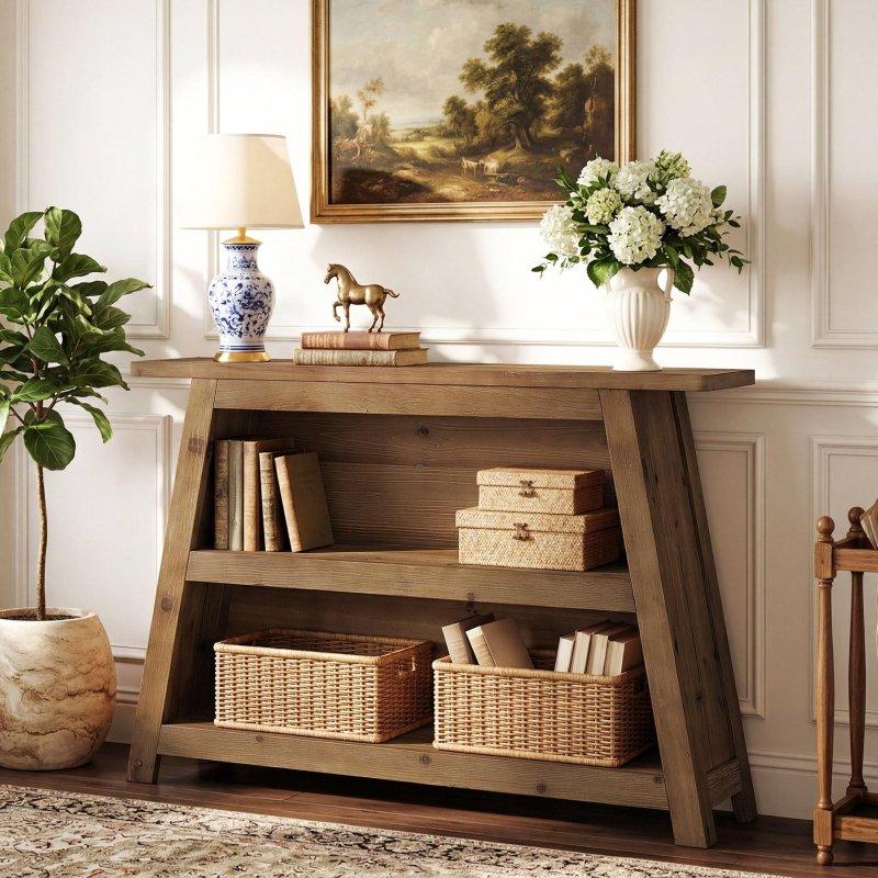 Kahverengi Masif Ahşap 3 Raflı Rustik Dresuar - 120x30x85 cm - 330692
