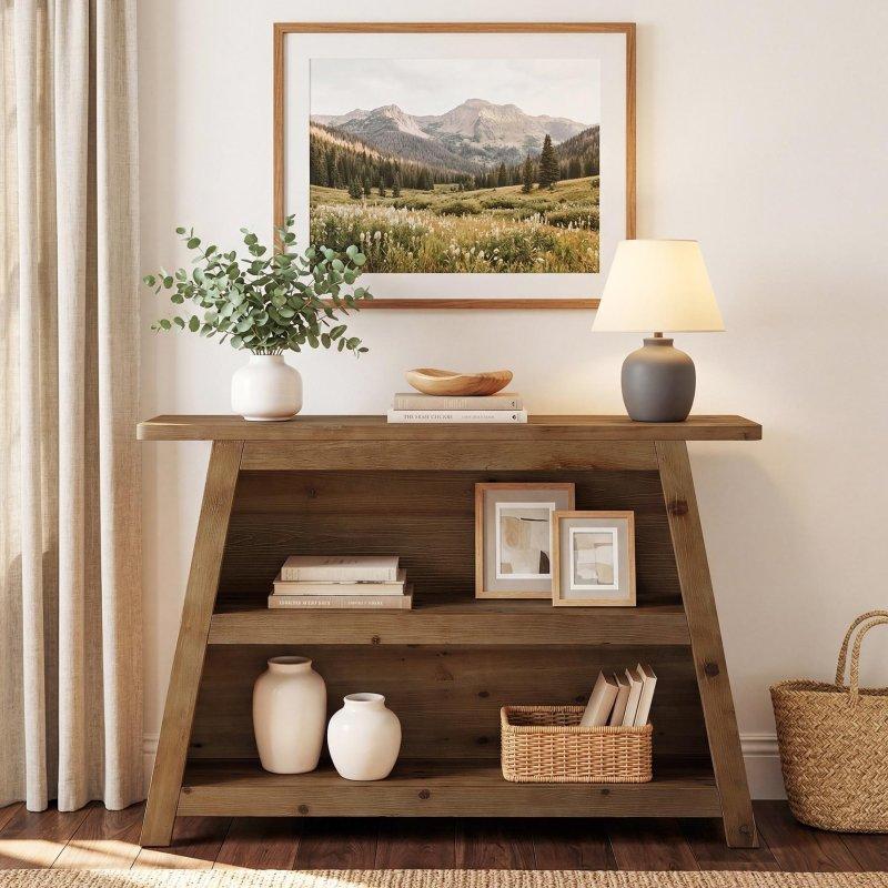 Kahverengi Masif Ahşap 3 Raflı Rustik Dresuar - 120x30x85 cm - 331132
