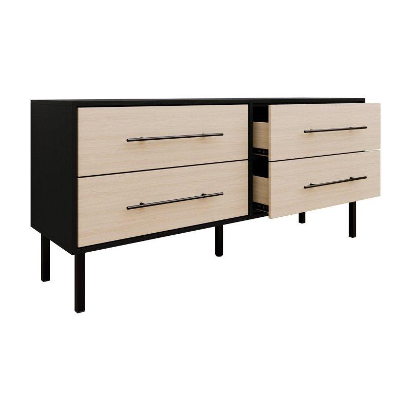 Kahverengi Masif Ahşap 4 Çekmeceli Metal Kulplu Şifonyer - 146 cm - 298515