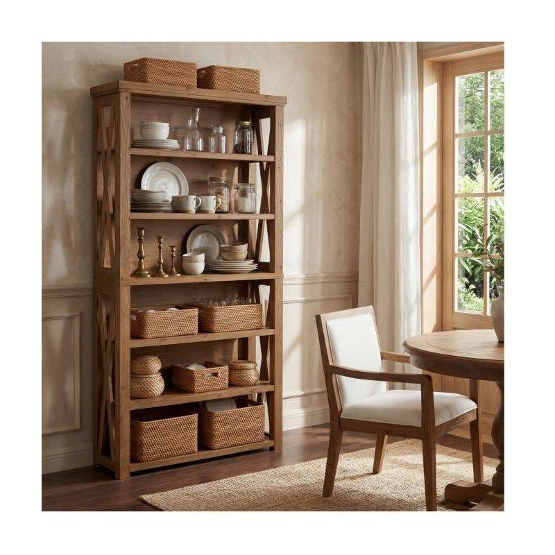 Kahverengi Masif Ahşap 7 Raflı Rustik Kitaplık - 90x30x183 cm - 317085