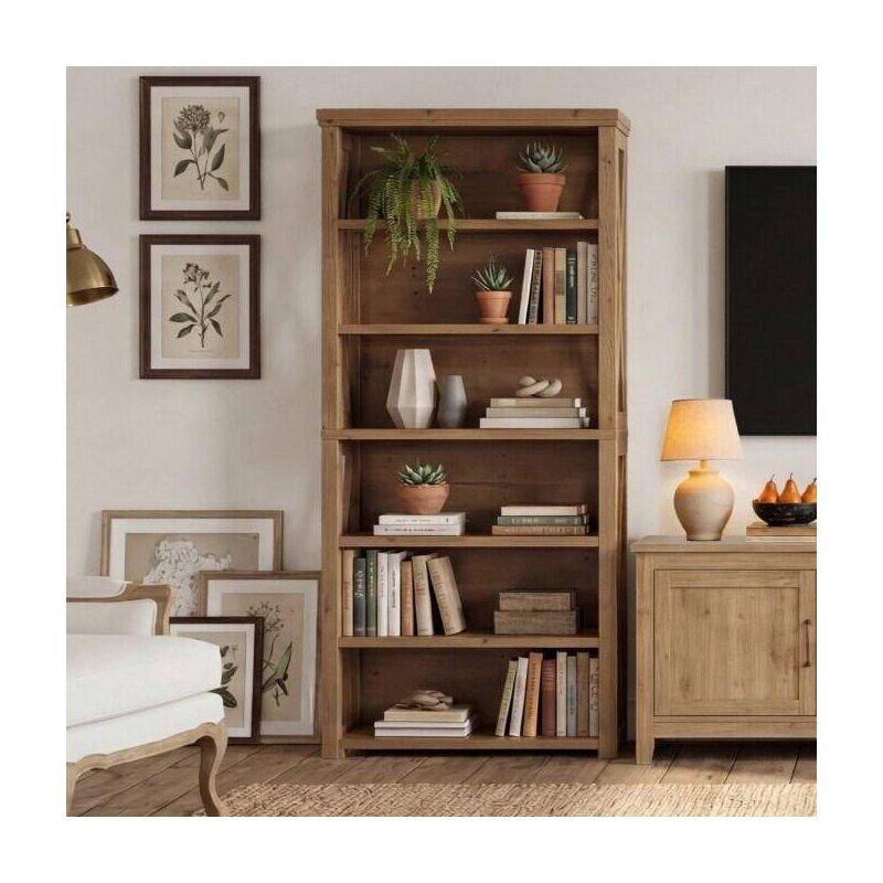 Kahverengi Masif Ahşap 7 Raflı Rustik Kitaplık - 90x30x183 cm - 317085