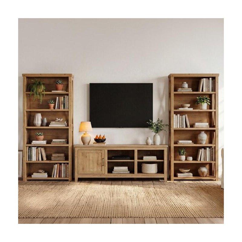 Kahverengi Masif Ahşap 7 Raflı Rustik X-Çerçeve Tasarımlı Kitaplık - 90x30x183 cm - 318881