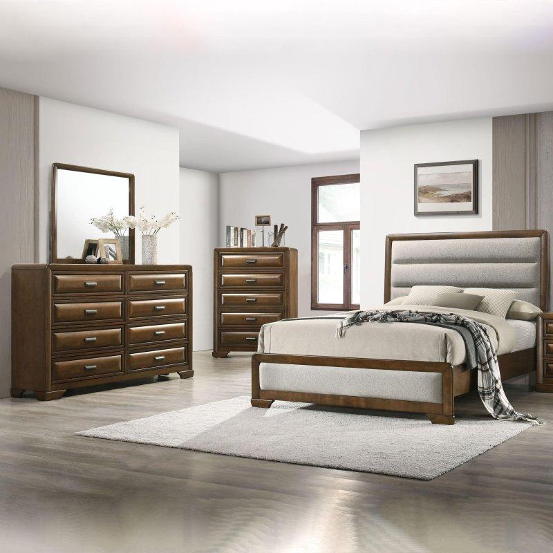 Kahverengi Masif Ahşap 8 Çekmeceli Bronz Kulplu Aynalı Şifonyer - 309806
