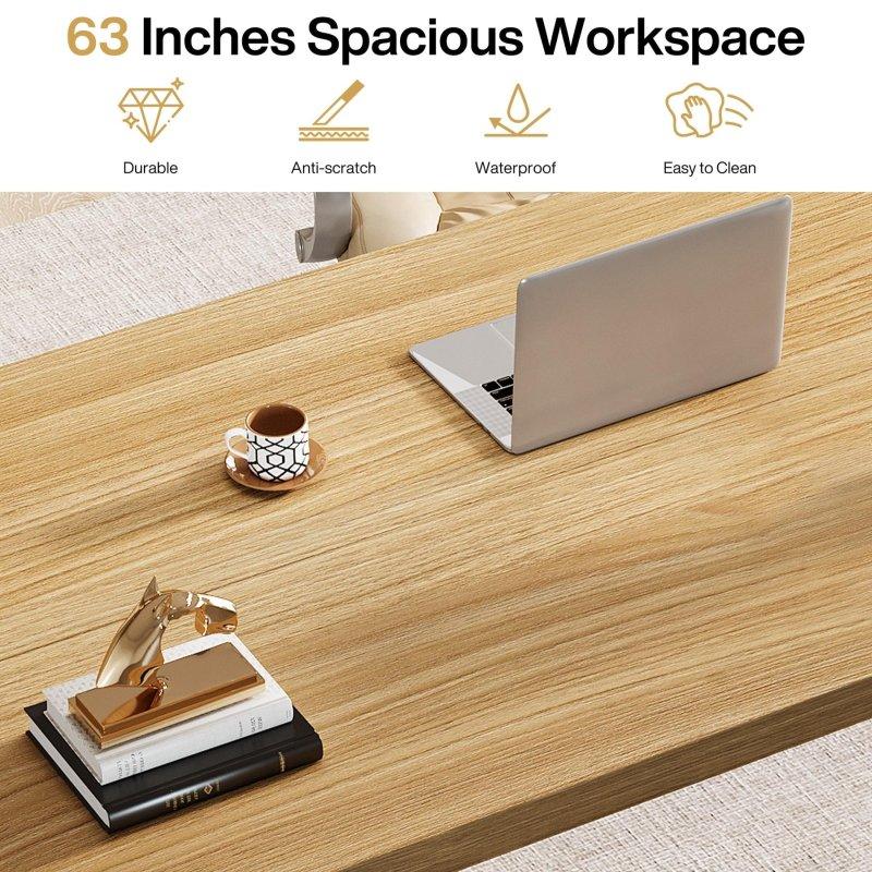 Kahverengi Masif Ahşap Ayaklı Geniş Modern Ofis Masası - 161 cm - 328114