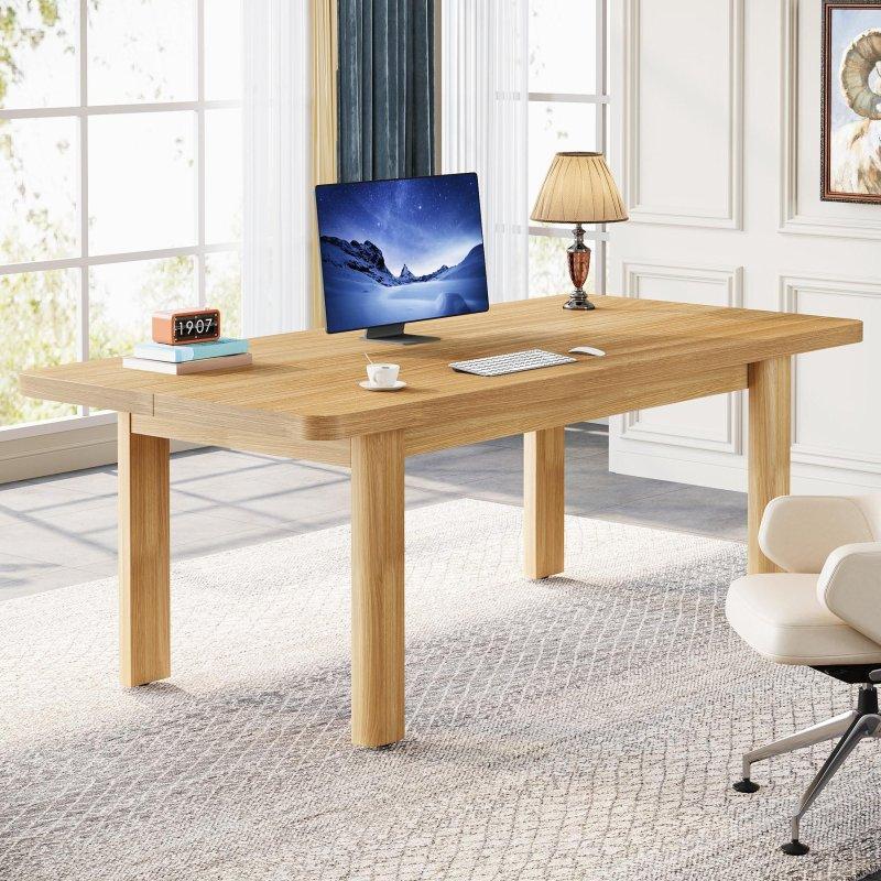 Kahverengi Masif Ahşap Bacaklı Geniş Modern Ofis Masası - 160 cm - 327282