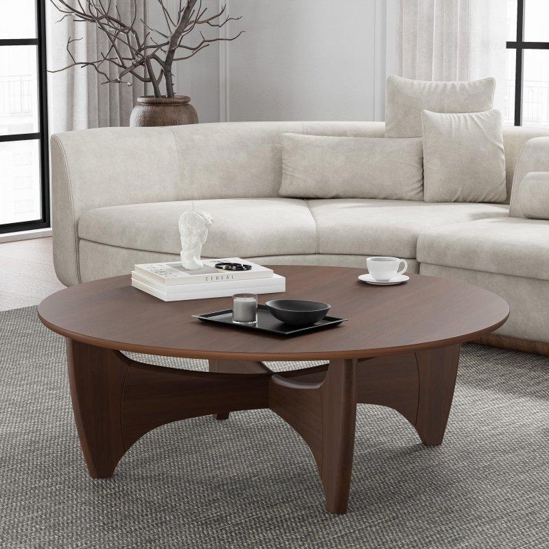 Kahverengi Masif Ahşap Çapraz Ayaklı Yuvarlak Orta Sehpa - 97x41 cm - 241274