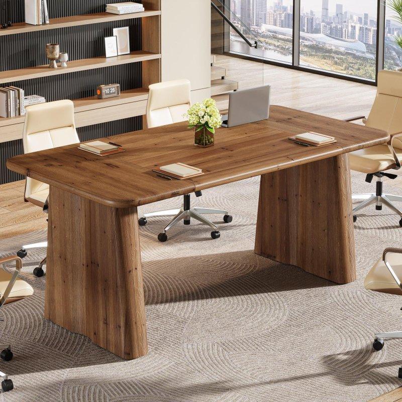 Kahverengi Masif Ahşap Çift Kaideli Yönetici Ofis Masası - 161x81 cm - 326477
