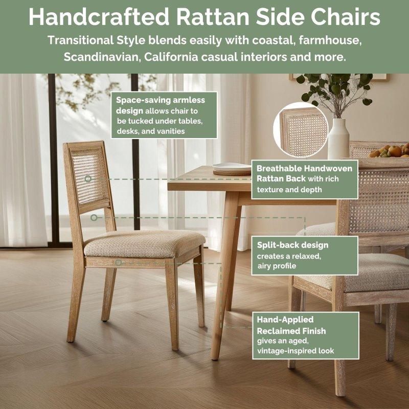 Kahverengi Masif Ahşap El Örgüsü Sırtlı Döşemeli 2li Rattan Sandalye Seti - 252732