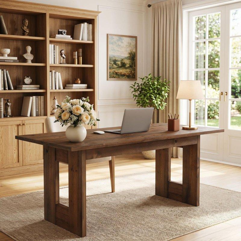 Kahverengi Masif Ahşap Eskitme Dikdörtgen Ofis Masası - 161x80 cm - 326133