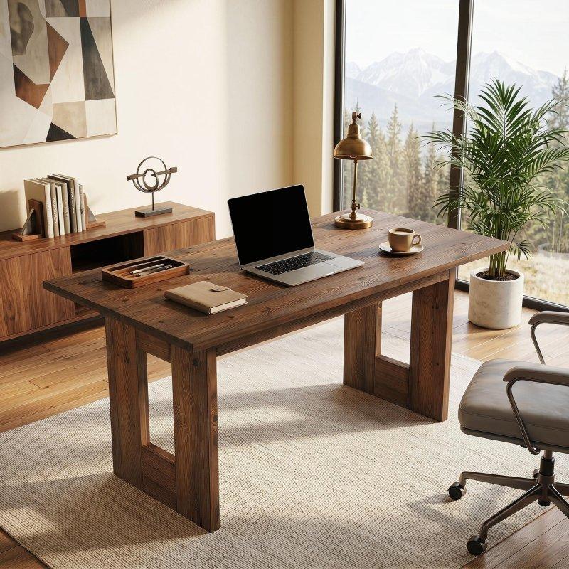 Kahverengi Masif Ahşap Eskitme Dikdörtgen Ofis Masası - 161x80 cm - 326133