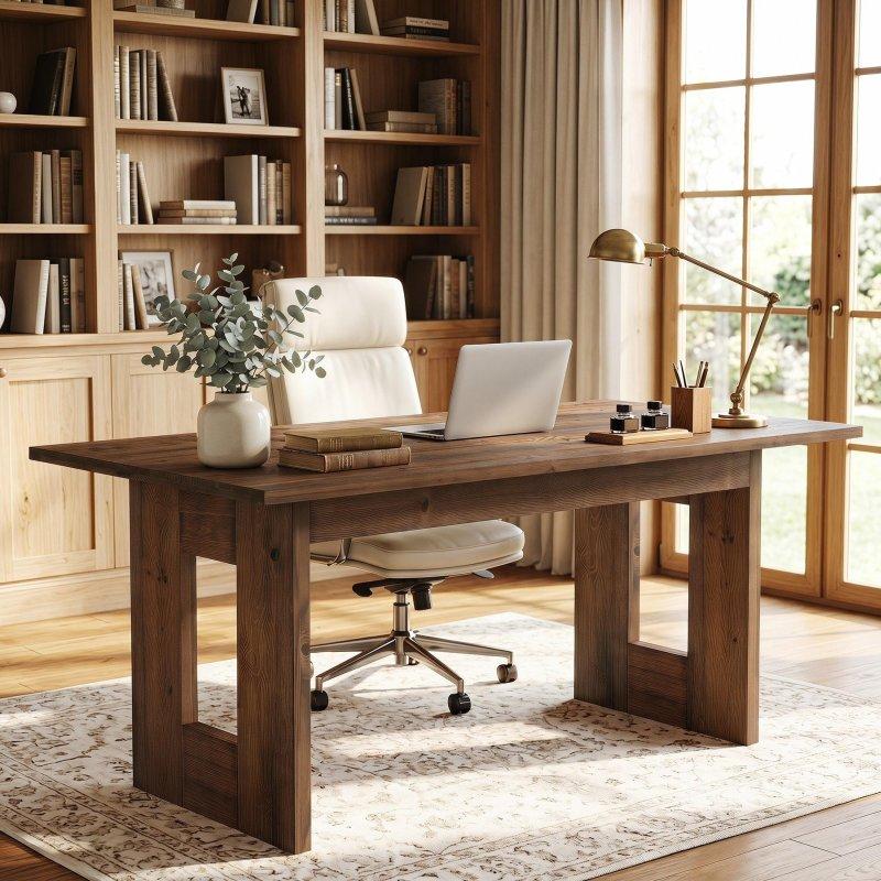 Kahverengi Masif Ahşap Eskitme Dikdörtgen Ofis Masası - 161x80 cm - 326133
