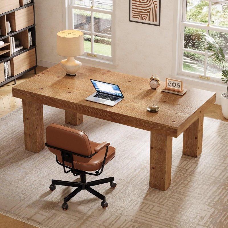 Kahverengi Masif Ahşap Geniş Dikdörtgen Ofis Masası - 160x81 cm - 326514