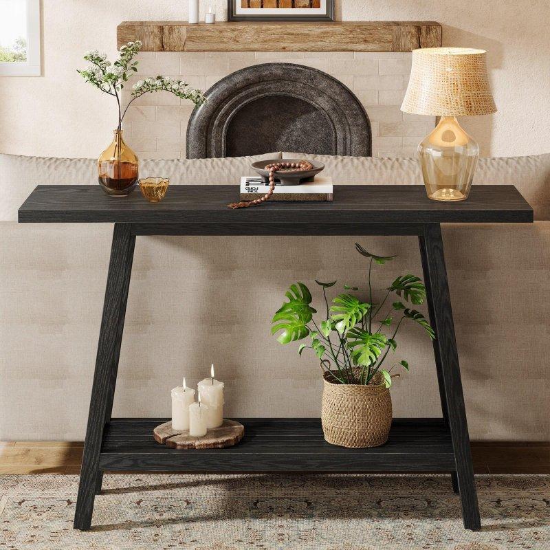 Kahverengi Masif Ahşap İki Raflı Endüstriyel Dresuar - 105x30x84 cm - 331480