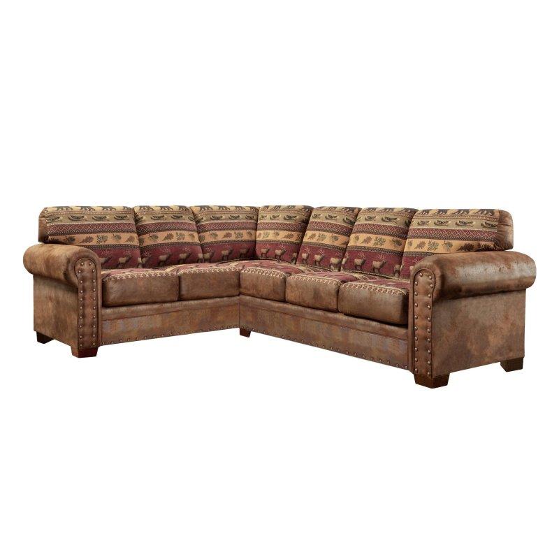 Kahverengi Masif Ahşap İskeletli Zımba Detaylı Rustik Köşe Koltuk - 224x224 cm - 255077