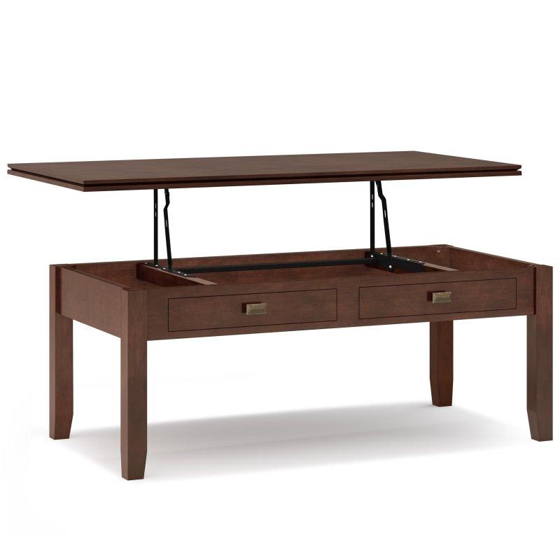 Kahverengi Masif Ahşap Kaldırılabilir Üst Tablalı Saklama Alanlı Akıllı Sehpa - 117x56 cm - 254280