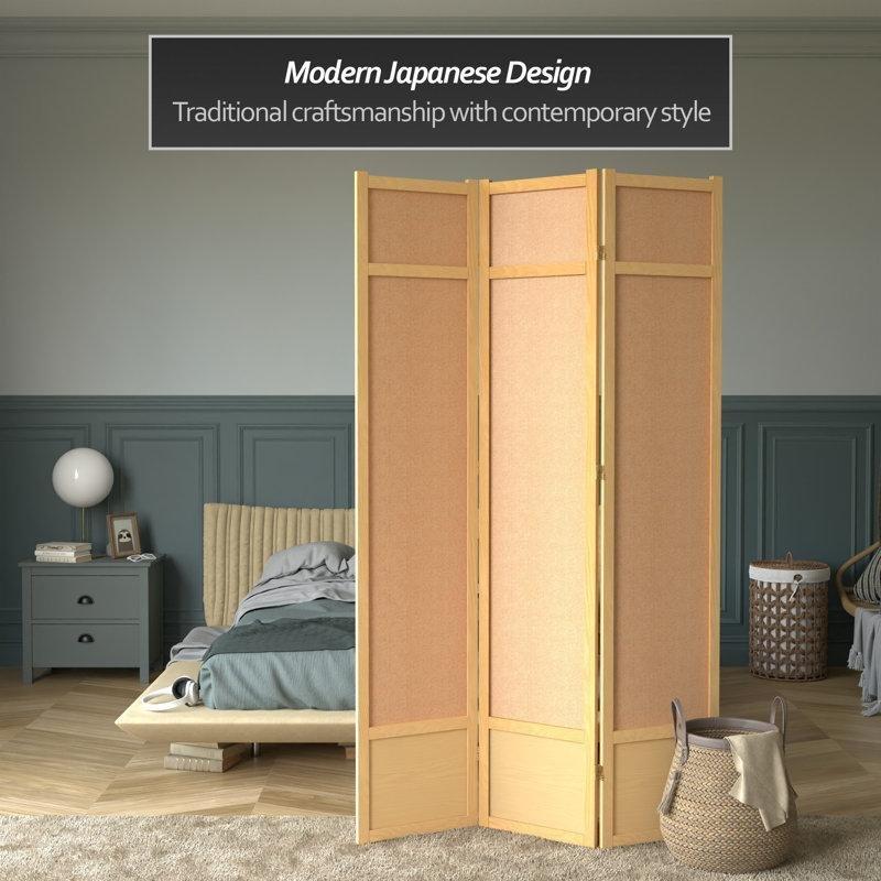 Kahverengi Masif Ahşap Katlanır Jüt Paravan - 212x134 cm - 321249