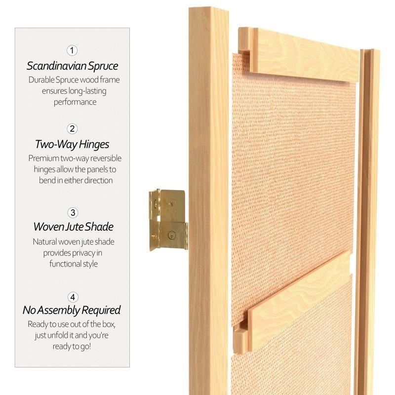Kahverengi Masif Ahşap Katlanır Jüt Paravan - 212x134 cm - 321249