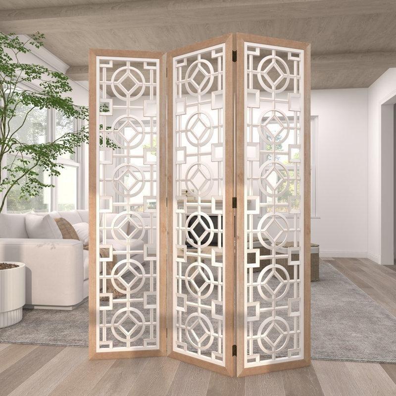 Kahverengi Masif Ahşap Katlanır Oymalı Paravan - 138x183 cm - 321572