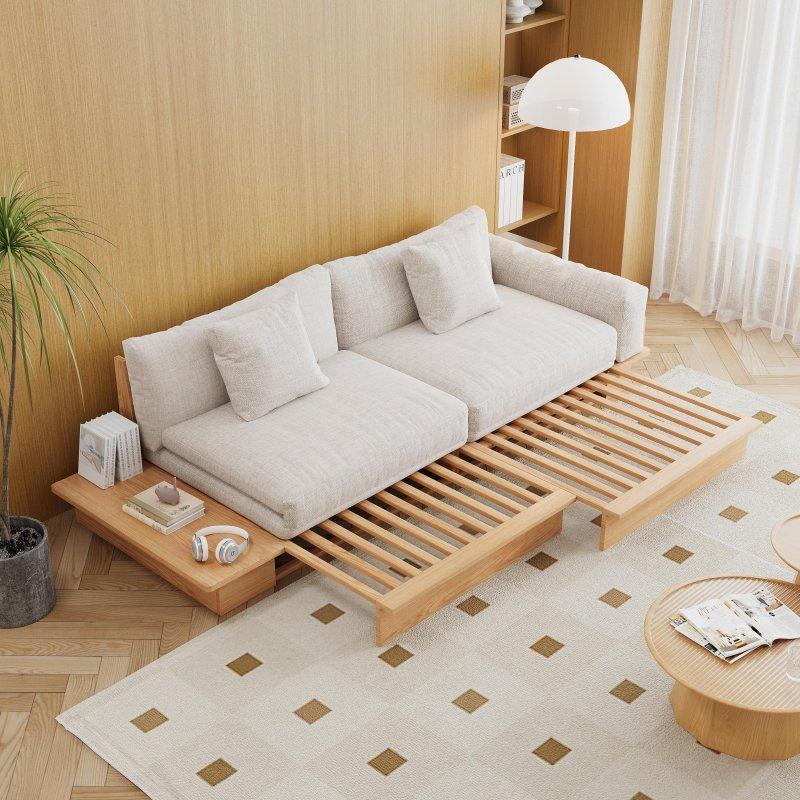 Kahverengi Masif Ahşap Keten Kumaş Saklama Alanlı Yataklı Bohem Koltuk - 260x97x71 cm - 284376