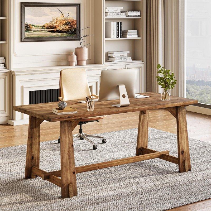 Kahverengi Masif Ahşap Kır Evi Ofis Masası - 161 cm - 328053