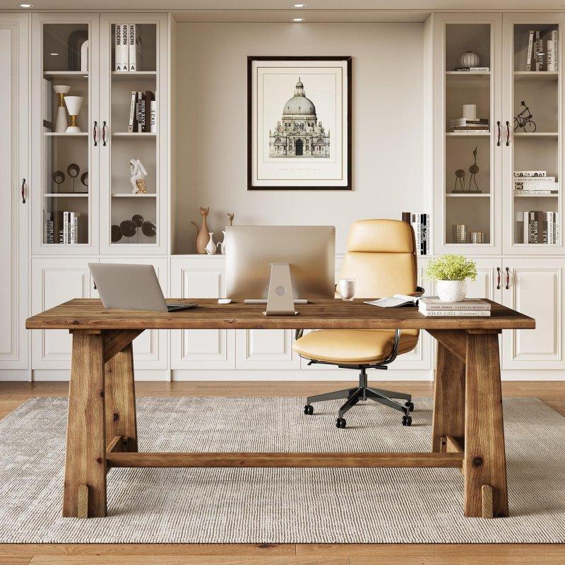 Kahverengi Masif Ahşap Kır Evi Ofis Masası - 161 cm - 328053
