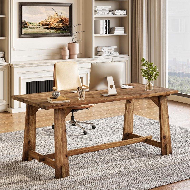 Kahverengi Masif Ahşap Kır Evi Tarzı Ofis Masası - 161x81 cm - 326251