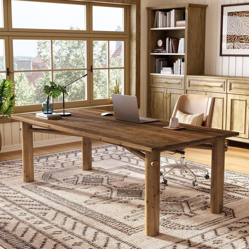Kahverengi Masif Ahşap Kır Evi Tarzı X-Destekli Ofis Masası - 160x80 cm - 326077