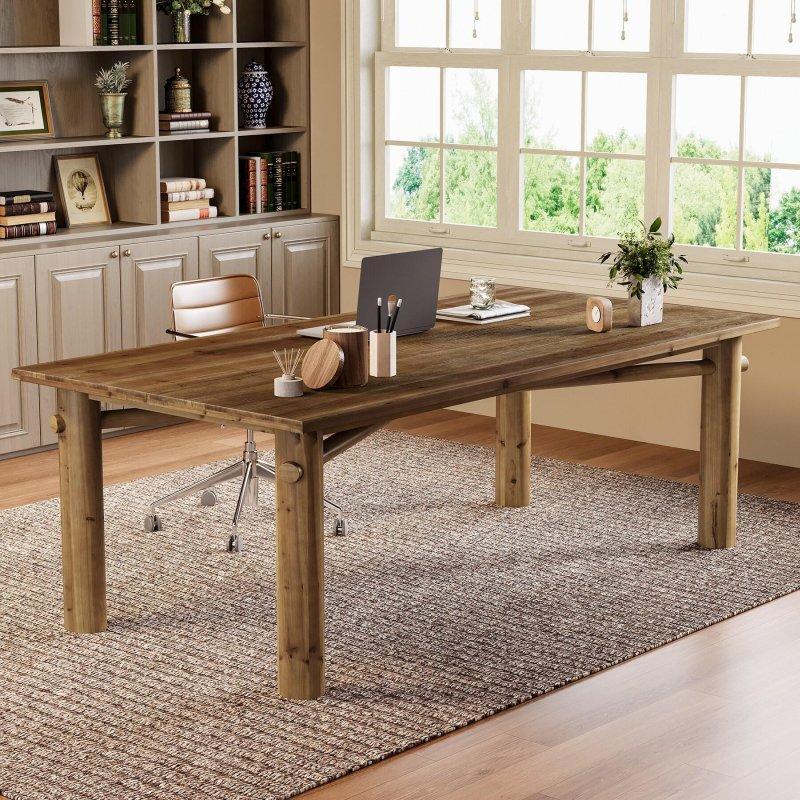 Kahverengi Masif Ahşap Kır Evi Tarzı X-Destekli Ofis Masası - 160x80 cm - 326077