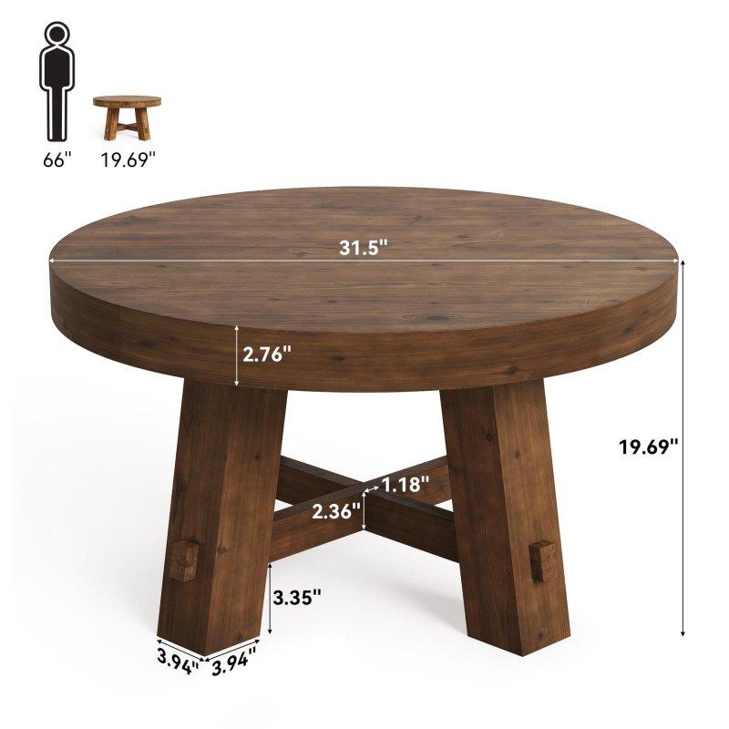 Kahverengi Masif Ahşap Kır Evi Tarzı Yuvarlak Orta Sehpa - 80 cm - 242673