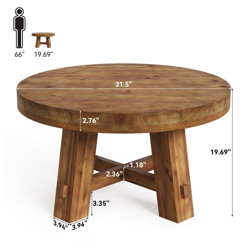 Kahverengi Masif Ahşap Kır Evi Tarzı Yuvarlak Orta Sehpa - 80 cm - 242688