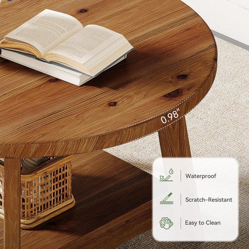 Kahverengi Masif Ahşap Kır Evi Tasarım Yuvarlak Orta Sehpa - 81 cm - 242557